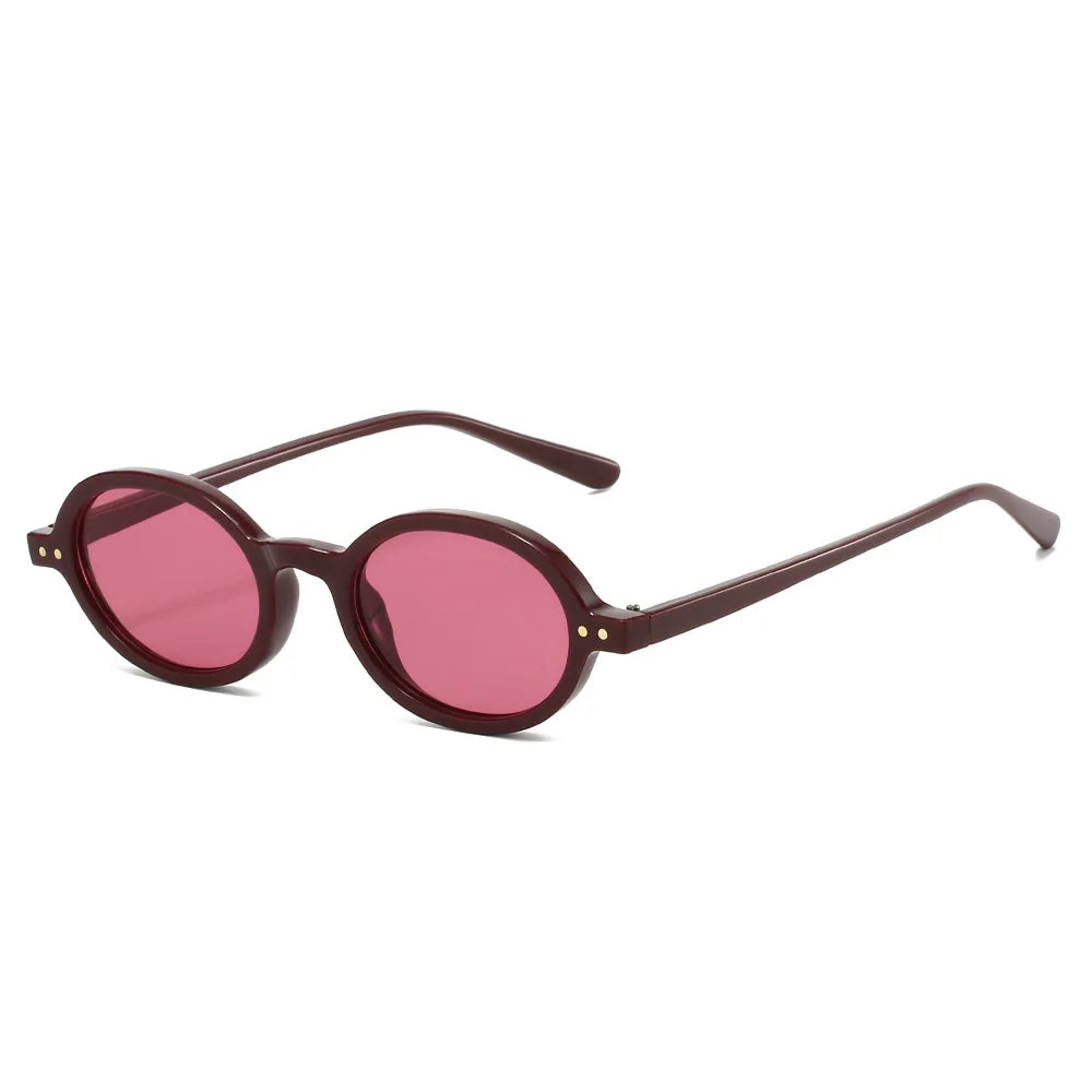 JNPCXI New Fashion Small Oval Sunglasses Women Vintage Rivets Punk Orange Tea Shades UV400 Men Sun Glasses