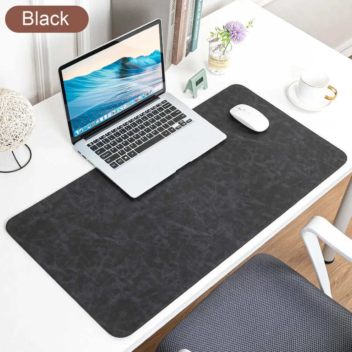 Imitation Crazy Horse Leather Large Gaming Mouse Pad, Desk Mat Protector Stitched Edge, XL Extended Desk Pad for Office Home
