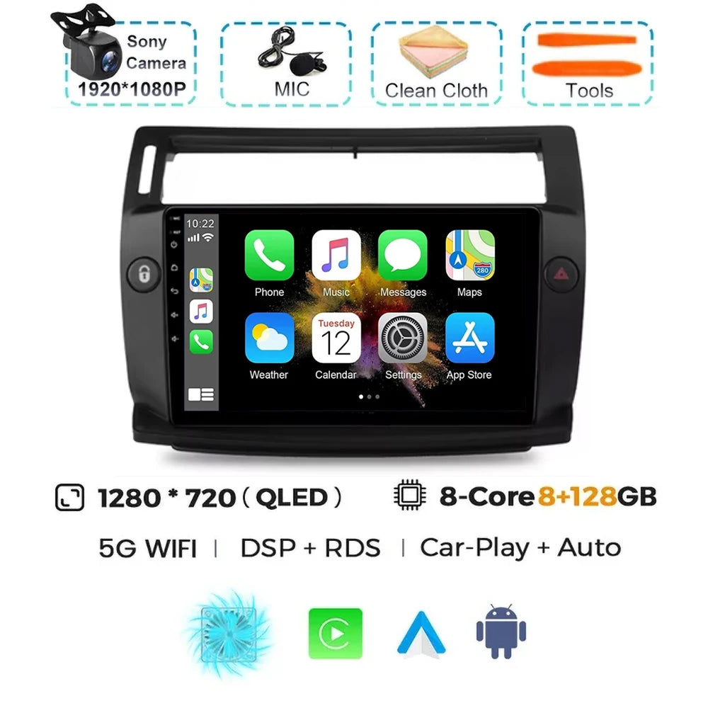 For Citroen C4 C-Triomphe C-Quatre 2004 - 2009  Carplay Auto Android 15 Car Radio Multimedia Video Player Navigation wifi 4G RDS