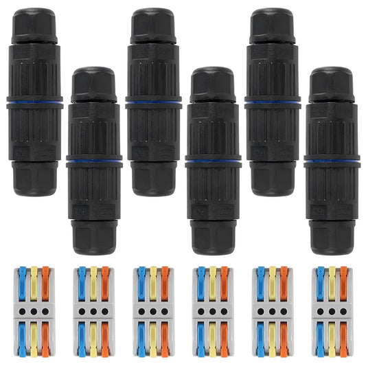 6pcs Upgraded Junction Box Outdoor Waterproof IP68, CDF 3P 3Pole Wire Connector, Replaceable Lever Wire Connectors for AWG 28-12