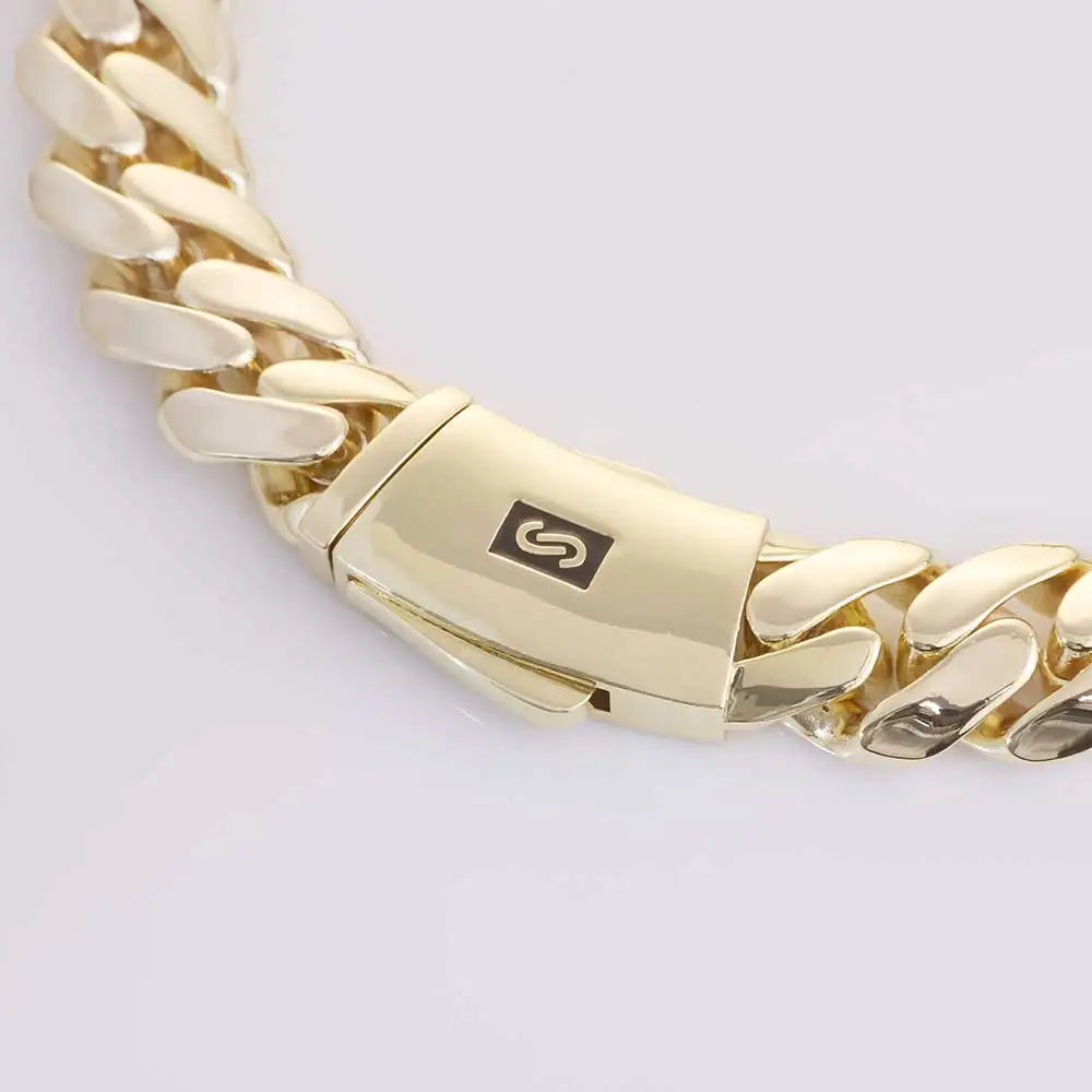 NY Fashion 14K Gold Plated 20mm Monaco Chain, Black Oil Drop Logo Clasp Necklace