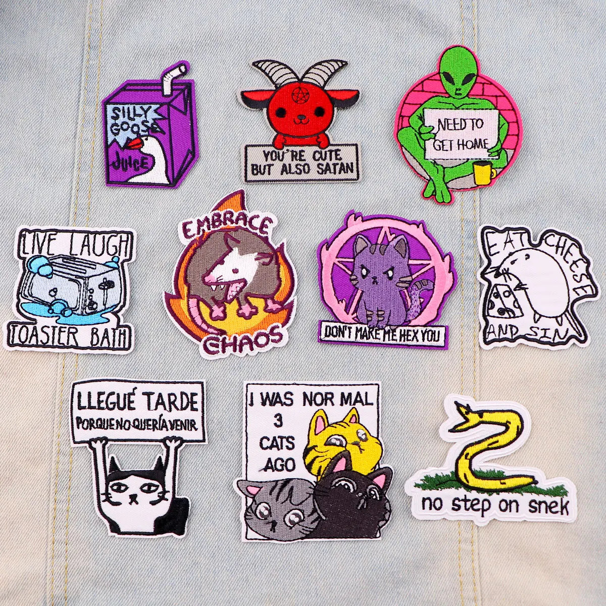 Silly Goose Patch Cute Cat Embroidery Patch Letters Iron On Patches For Clothing Thermoadhesive Patches On Clothes DIY Sew Badge