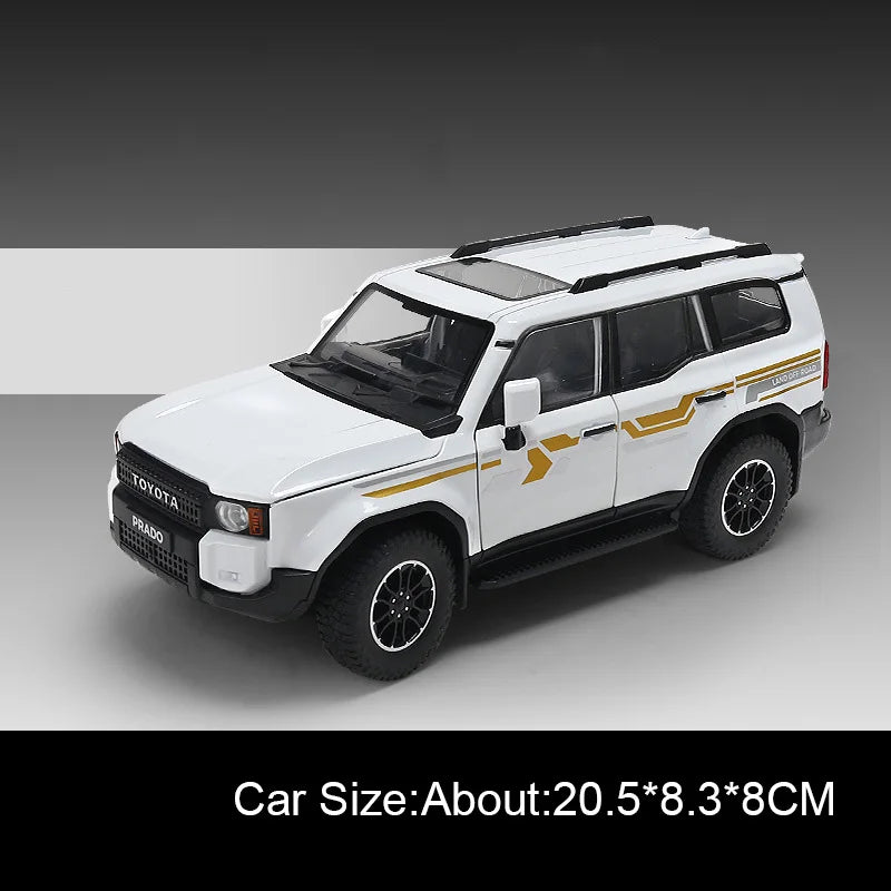 1:24 Prado FJ Cruiser Alloy Diecast Off Road Vehicle Model Toys Car Sound Light Pull Back Front Wheel Steering Festival Surprise