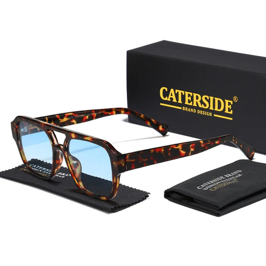 CATERSIDE Fashion Men Sunglasses Flat Top Double Bridges Design Sun Glasses Woman Outdoor Travel Beach Ideal Choice for Gifts