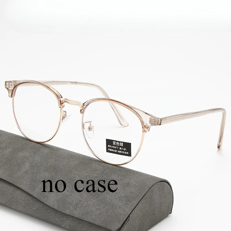 Retro and versatile anti blue light gray glasses, metal oval frame color changing glasses, eye protection glasses