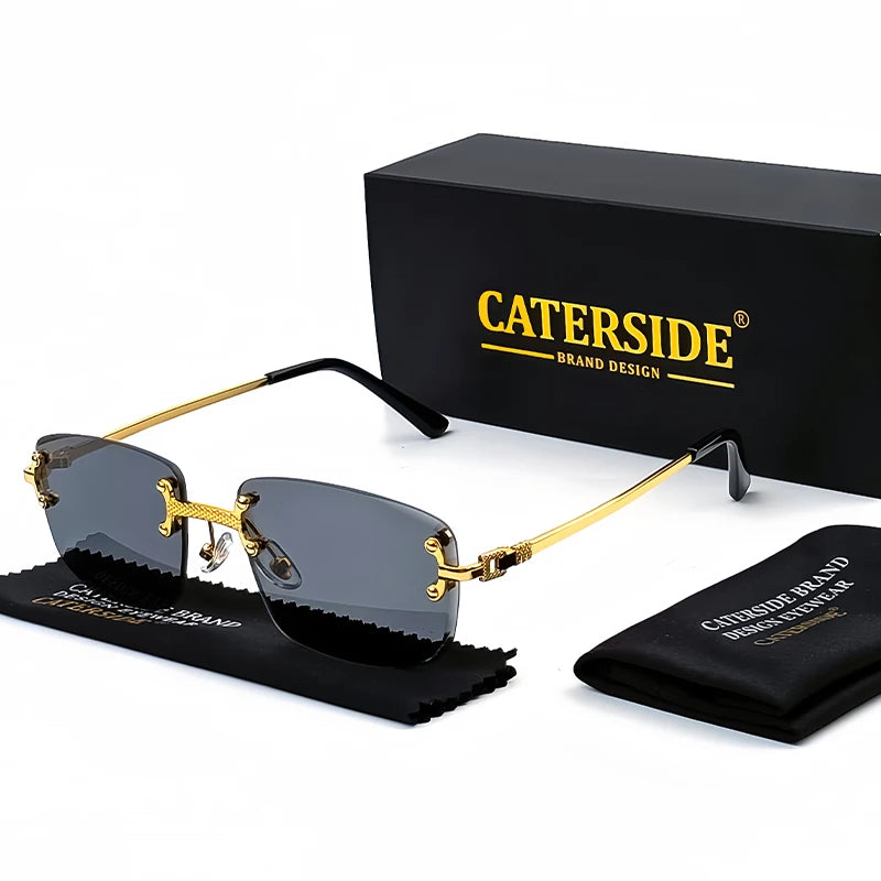 CATERSIDE Frameless Rectangle Sunglasses Women Luxury Designer Rimless Gradient Lens Metal Sun Glasses For Men Sports UV400