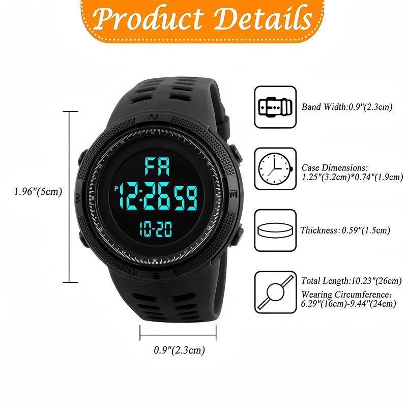 Men's Sports Watch Digital Calendar Electronic Watch Military LED Watch
