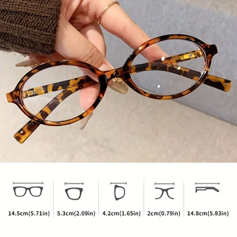 2 Pcs Women Oval Retro Glasses Y2K Leopard Small Frame Glasses New Fashion Simple Vintage Female Girls Eyewear