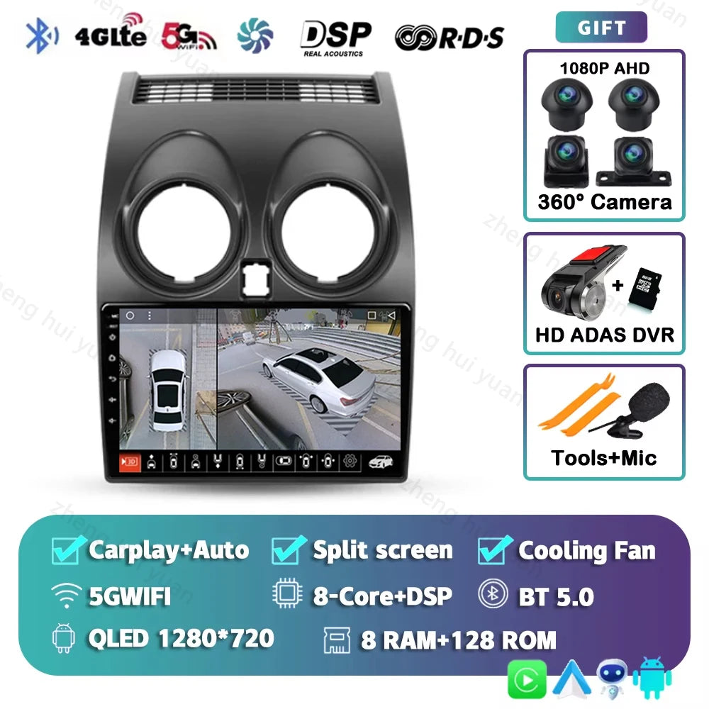 Android 15 For Nissan Qashqai 1 J10 2006 - 2013 2K QLED CarPlay Auto Car Radio Multimedia Video Player GPS stereo Head Unit 4G
