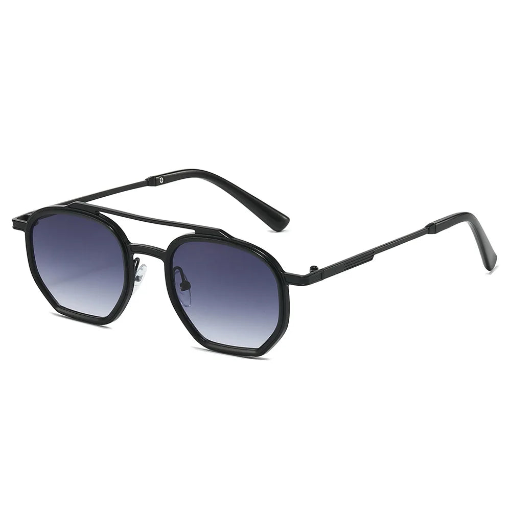JNPCXI New Retro Double Bridges Men Polygon Small Square Sunglasses Fashion Clear Ocean Gradient Lens Eyewear Women Metal Frame