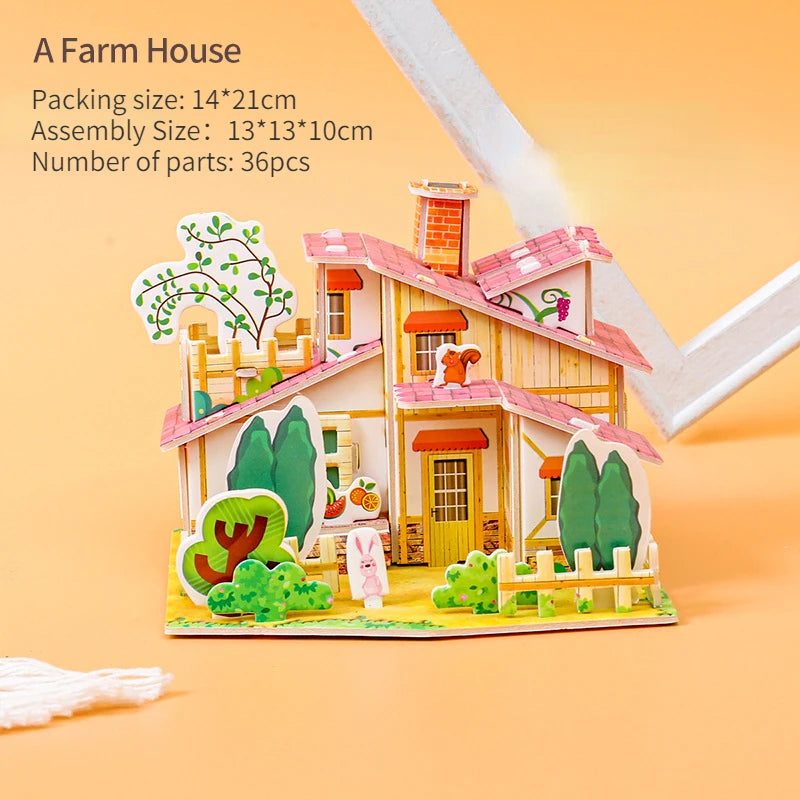 3D Puzzle Handmade DIY House Model Puzzle Children Boys and Girls Toys Paper Jigsaw Puzzle  Baby Toys Christmas Gift