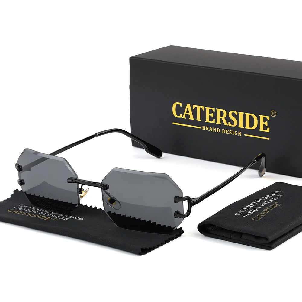 CATERSIDE Rimless Men's Sunglasses Polygon Vintage Frameless Glasses Gradient Lens Women Traveling Party Business Sun Glasses
