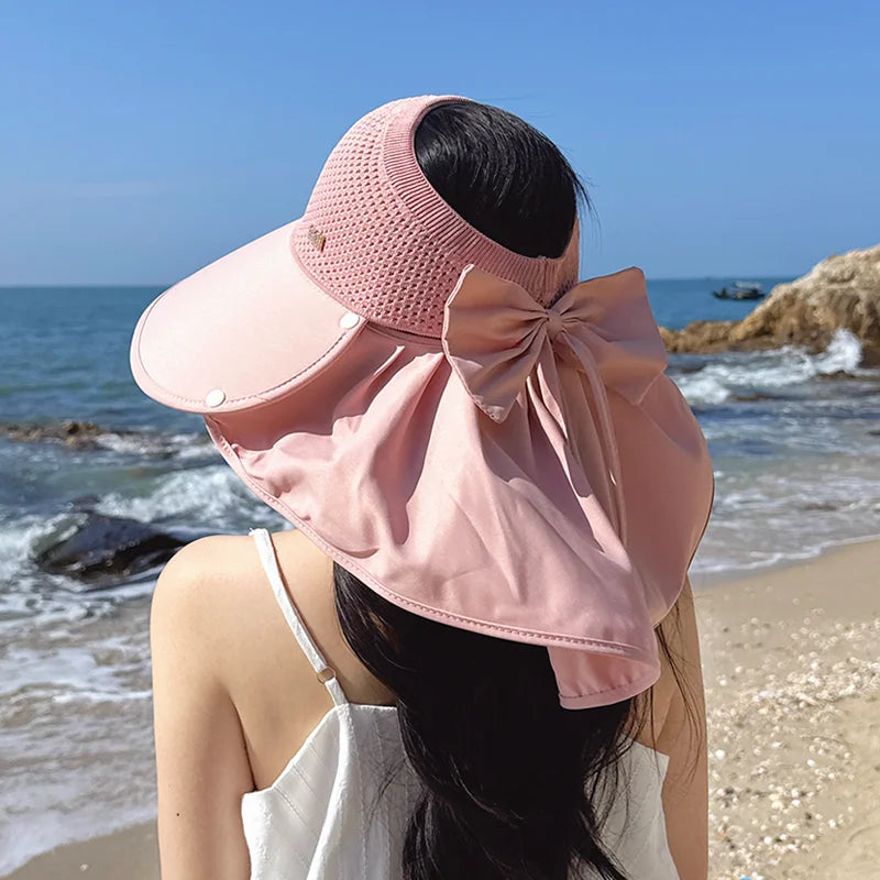 8487Summer large brimmed sun hat women's outdoor outing sun hat removable shawl neck protector empty fisherman hat
