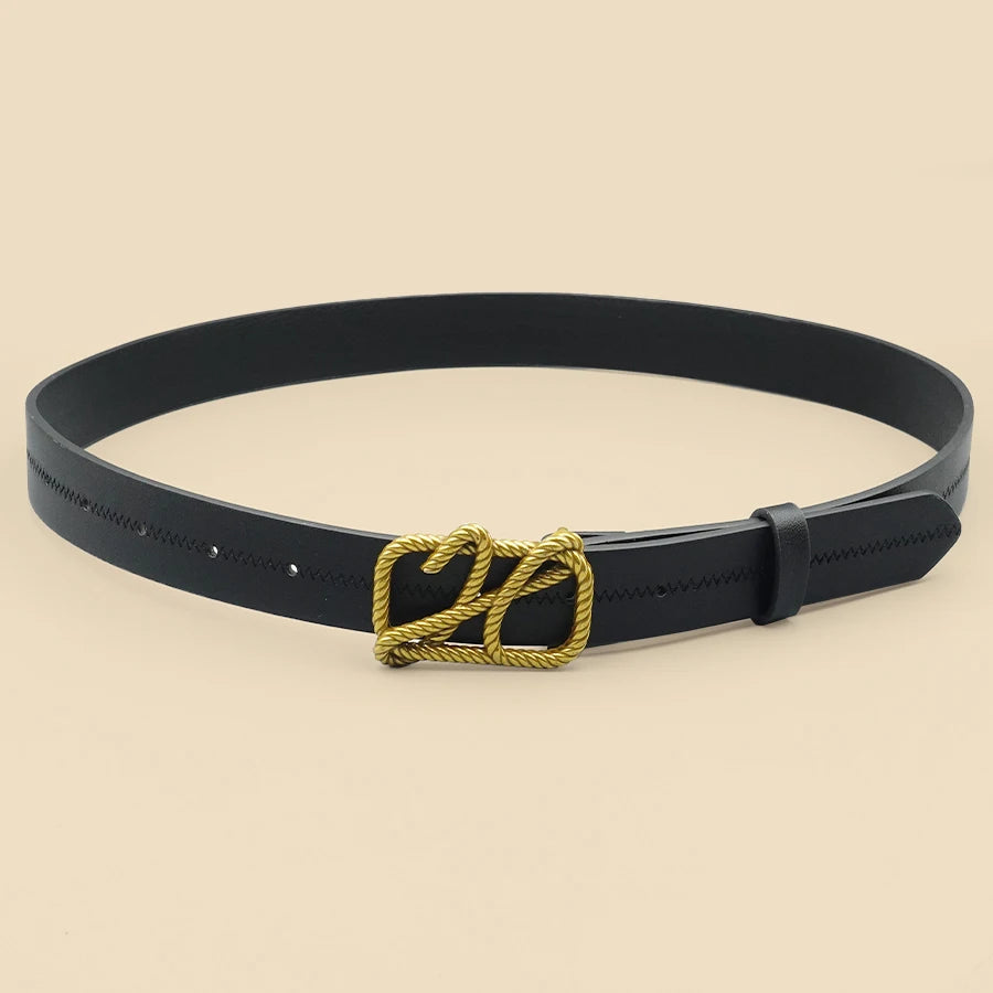 Black Fashionable Casual Women's Belt, Hollowed Out Rope Pattern Buckle, Classic Versatile Women's Belt