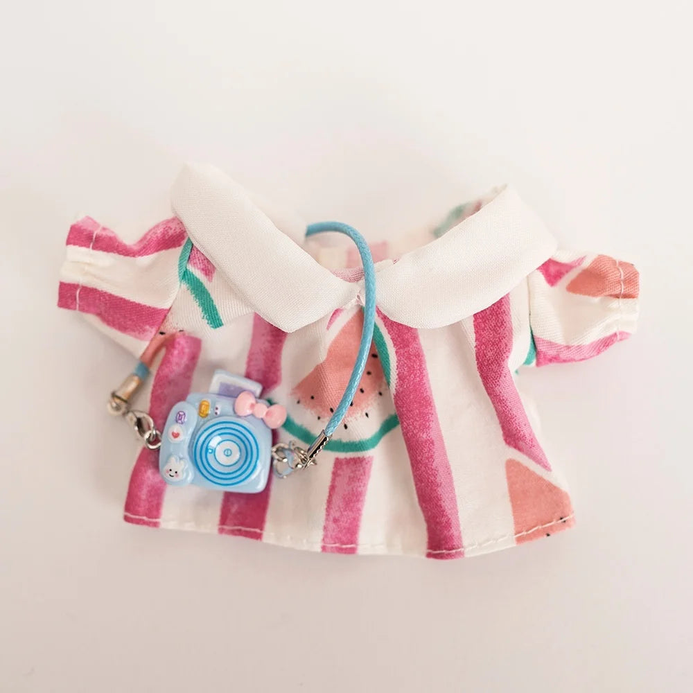 17 Cm Labubu Plush Toy Doll T-shirt with Denim Overalls Labubu Plush Toy Doll Pendant Clothes High quality