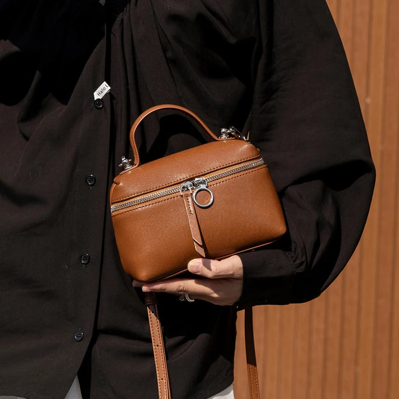 2026 New Genuine Leather Women bowling Tote Bag Soft Cowhide Leather Commute Shoulder Crossbody Bag Luxury Designer Handbags