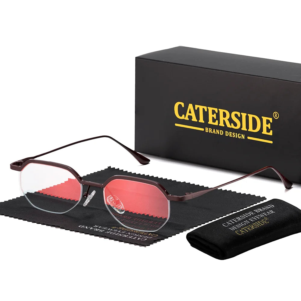 CATERSIDE Retro Polygon Sunglasses Men Metal Semi Rimless Sun Glasses Uv400 Women Outdoor Protection Driving Decorative Eyewear