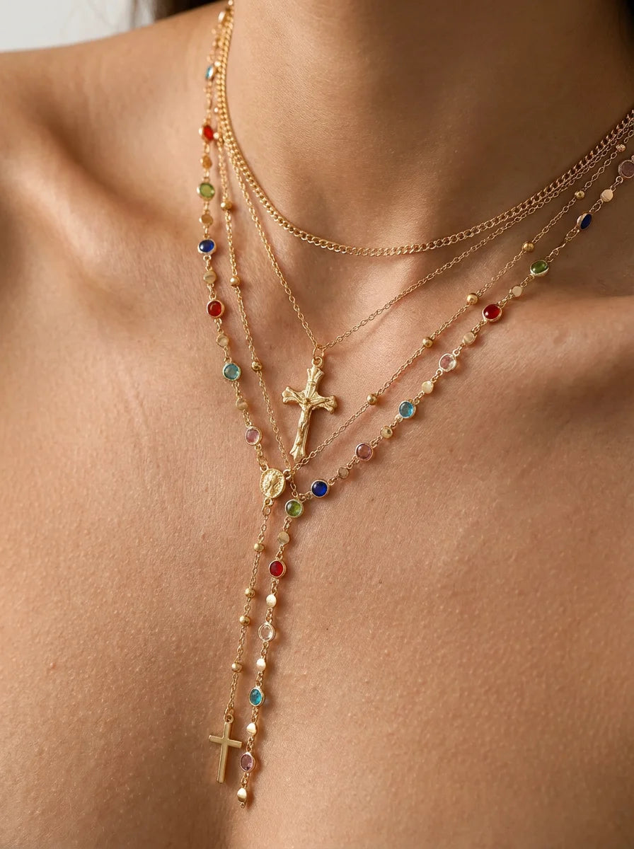 Layered Jesus Cross Pendant Necklace Vintage Metal Chain Women Punk Y2K Collar Jewelry Accessories Gifts