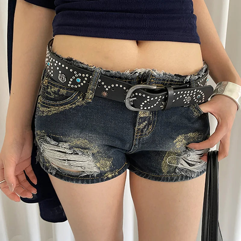 Flower Rivet Rhinestone Belt With A Broken Feeling Zinc Alloy Button Decoration Wide Version Of The Belt Jeans Waist Belt