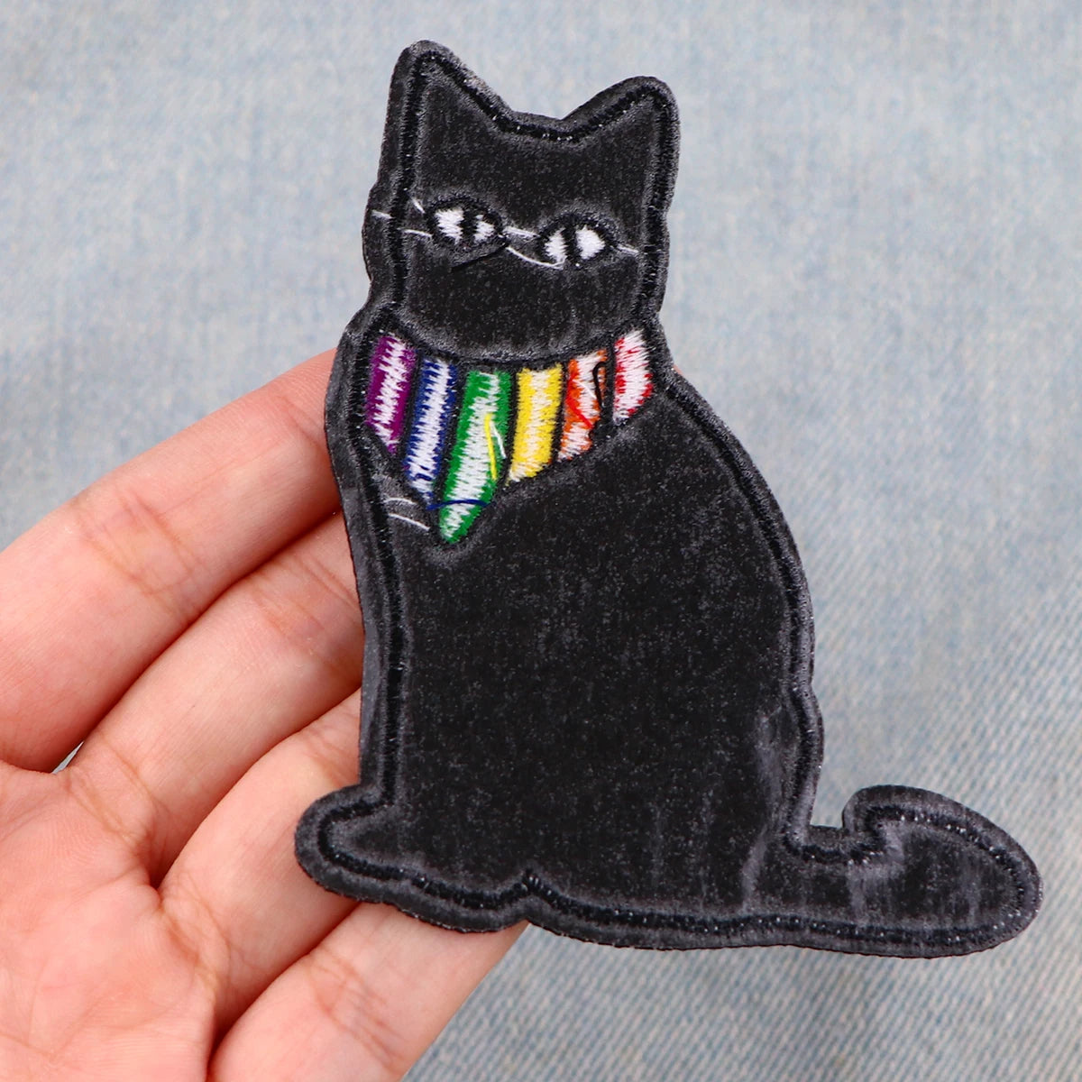 Black Cat Embroidery Patch Iron On Patches For Clothing Rainbow patches for Jackets DIY Sew Patch Stickers