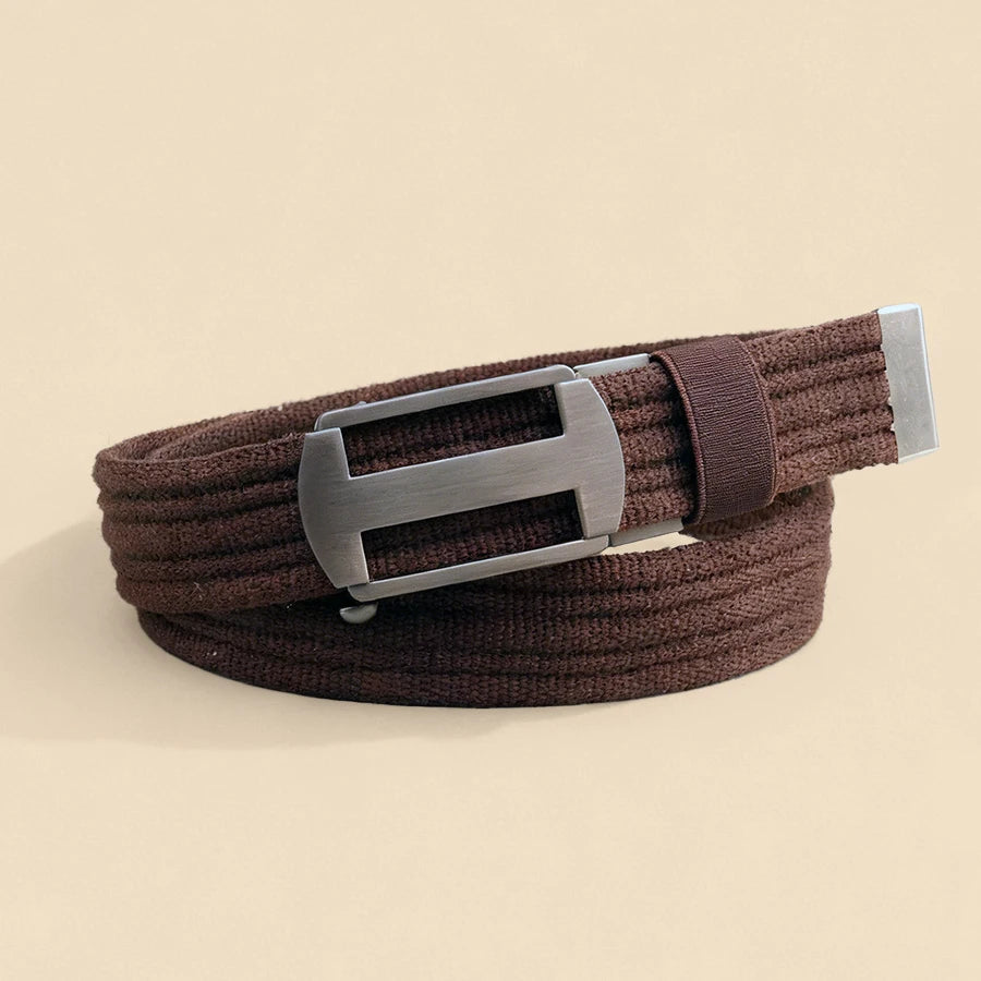 Stretchy Woven Belt Automatic Buckle Unisex Elastic Waistband Casual Brown Canvas Belt Comfortable Elastic Pants Strap