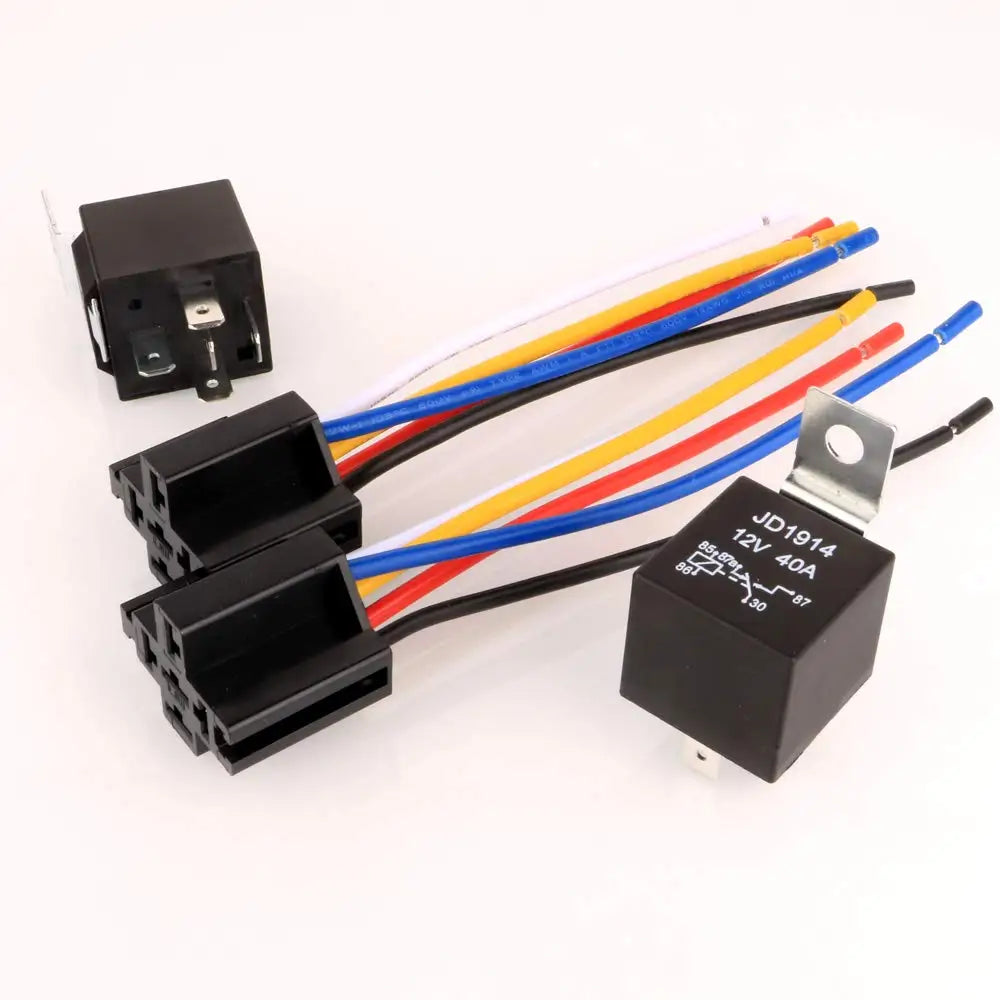 2pcs JD1914 Car Relay Harness 12V 40A 4 Pin SPDT 12AWG Harness Sockets with Built-in Diode for Automotive Truck Van Motorcycle