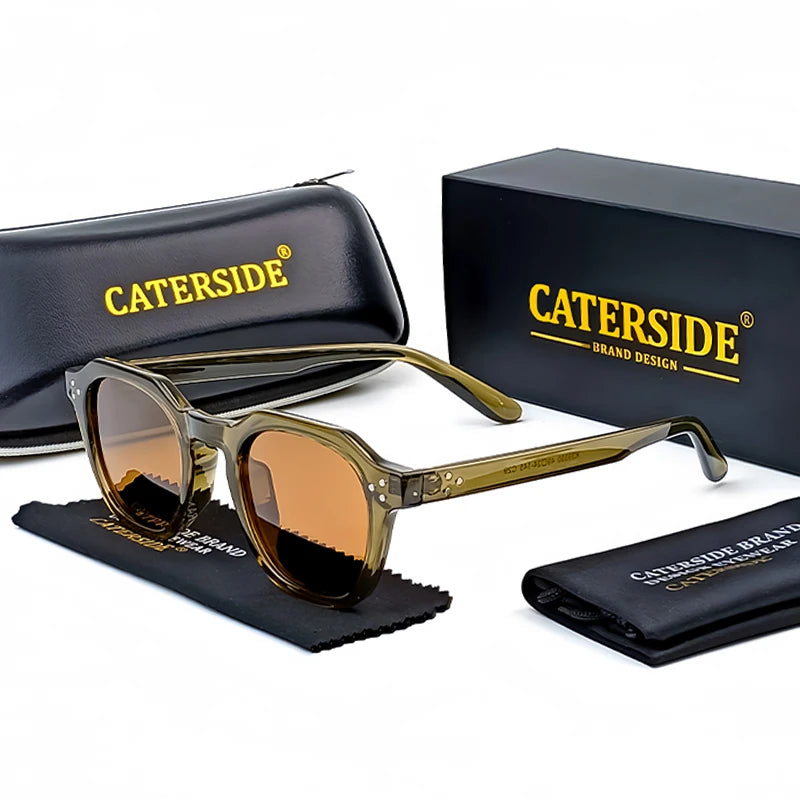 CATERSIDE Retro Polarized Sun Glasses Men Ultralight TR90 Frame Polygon Sunglasses UV400 Outdoor High Quality Travel Eyewear