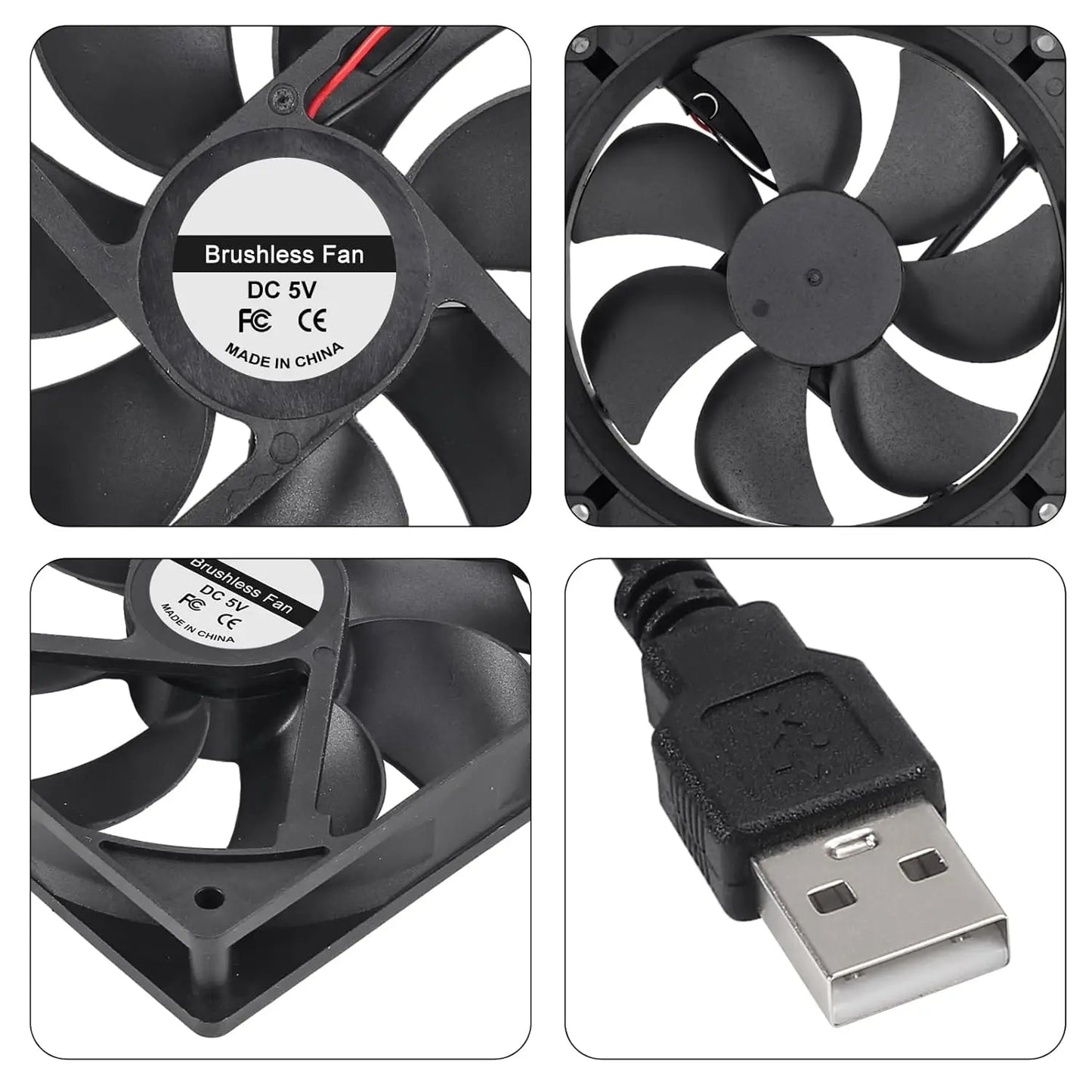 2PCS 12025 Fan 120x120x25mm DC 5V 120mm x 25mm USB Brushless Cooling PC Fan, Replacement Ball Bearing 120mm Fan for Cooling DIY