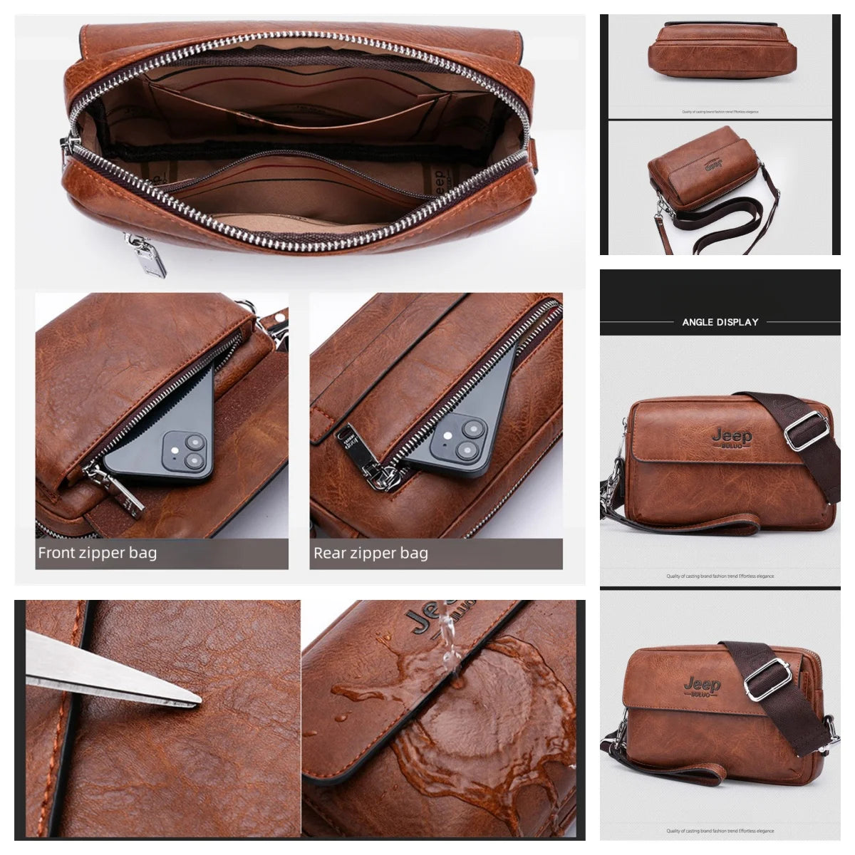 JEEP BULUO Brand Small Men Buckle Bags Leather Shoulder Crossbody Totes Handbags