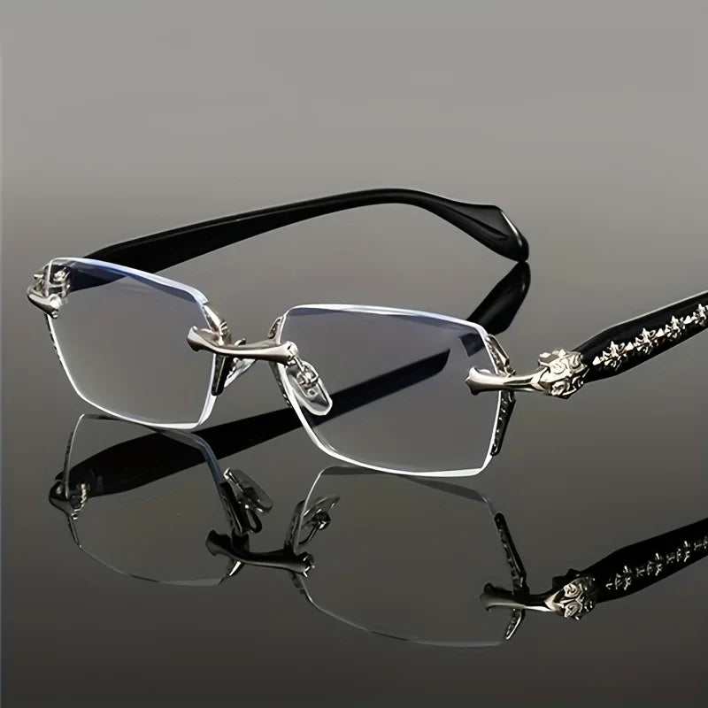 Unisex Ultra Lightweight Frameless Glasses Retro Diamond Cut Edge Classic Unisex Computer Glasses Sturdy Iron Frame