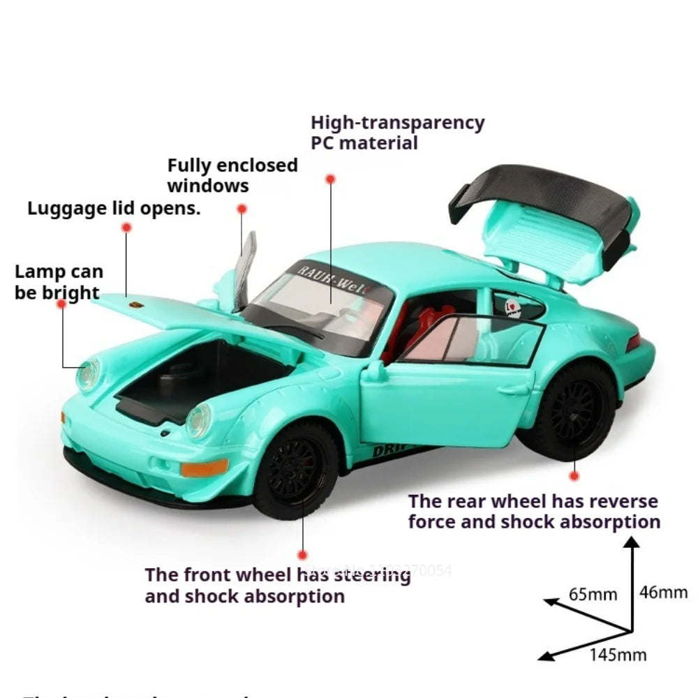 1:32 964 911 Miniature Sportscar Model Diecast Alloy Toys Pull Back Doors Opened Metal Body Vehices Study Decoration Friend Gift