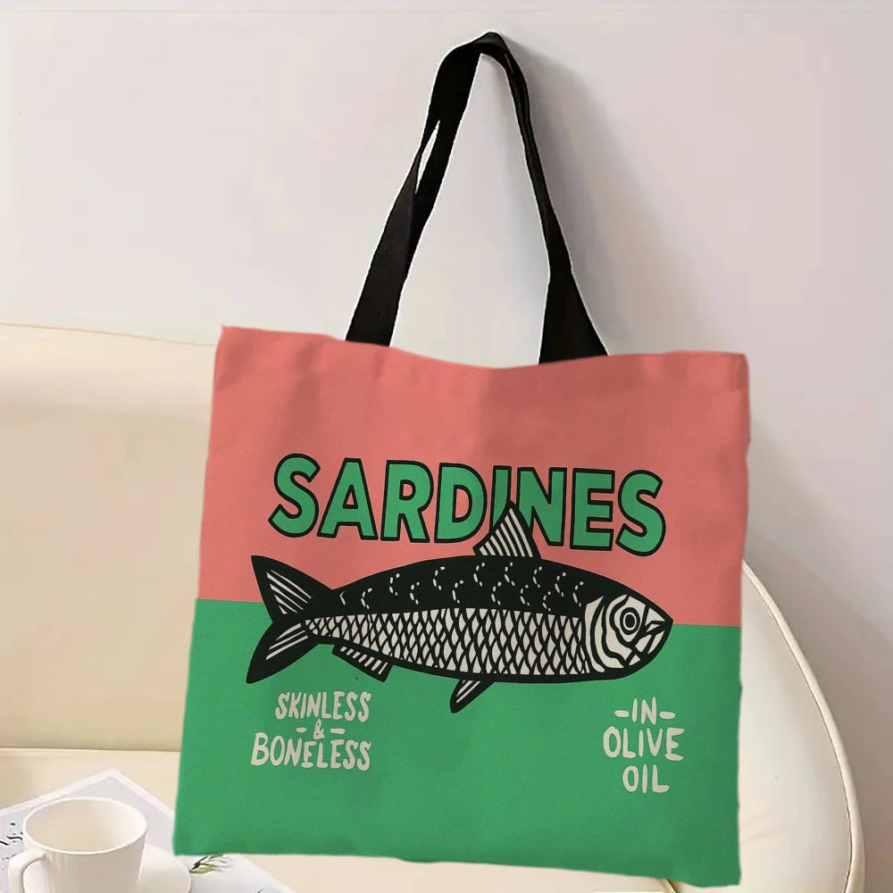Colorful Sardines Printed Casual Handbag Reusable Fashion Tote Bag Polyester Bag