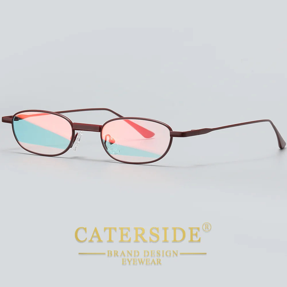 CATERSIDE Men's Hip Hop Sunglasses Premium Metal Small Frame Women's Travel Business Party Holiday Gift Decorative Glasses UV400