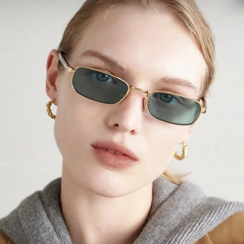 JNPCXI New Metal Rectangle Women Sunglasses Fashion Gradient Black Tea Shades UV400 Men Punk Sun Glasses