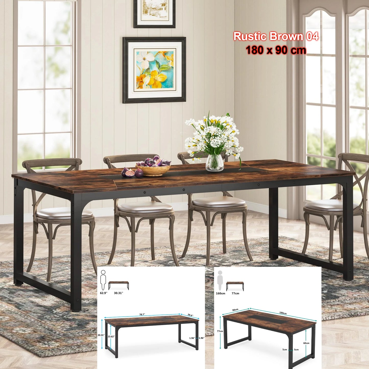 Tribesigns Dining Table, Industrial Kitchen Rectangular Table for 6-8 Person,