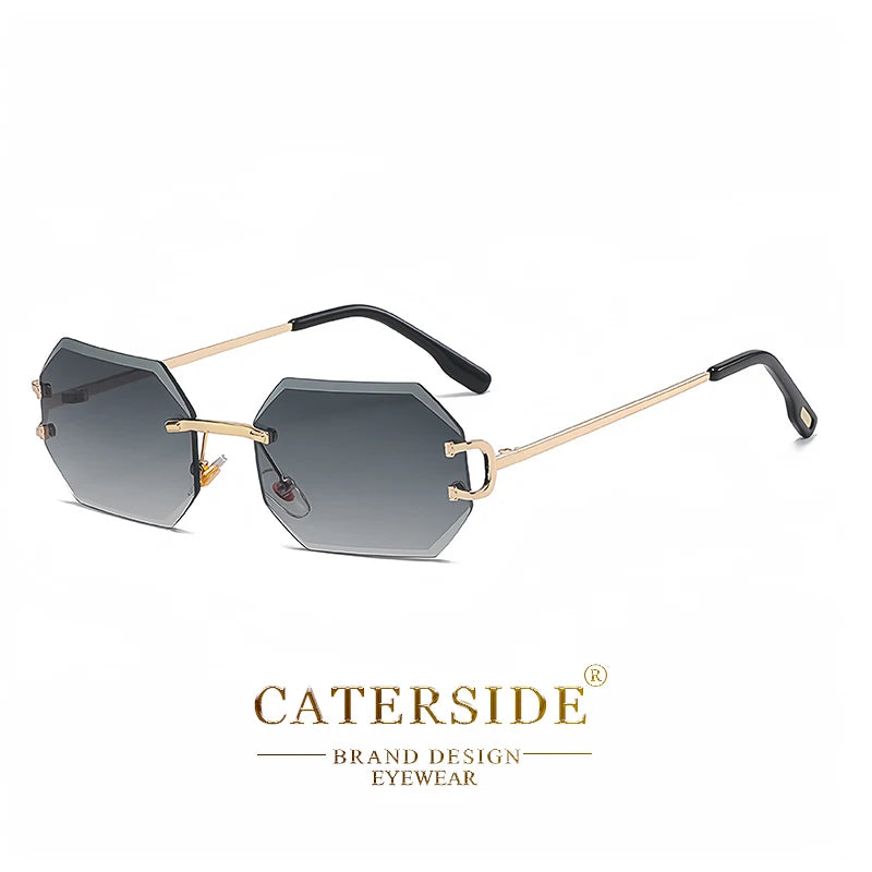 CATERSIDE Rimless Men's Sunglasses Polygon Vintage Frameless Glasses Gradient Lens Women Traveling Party Business Sun Glasses