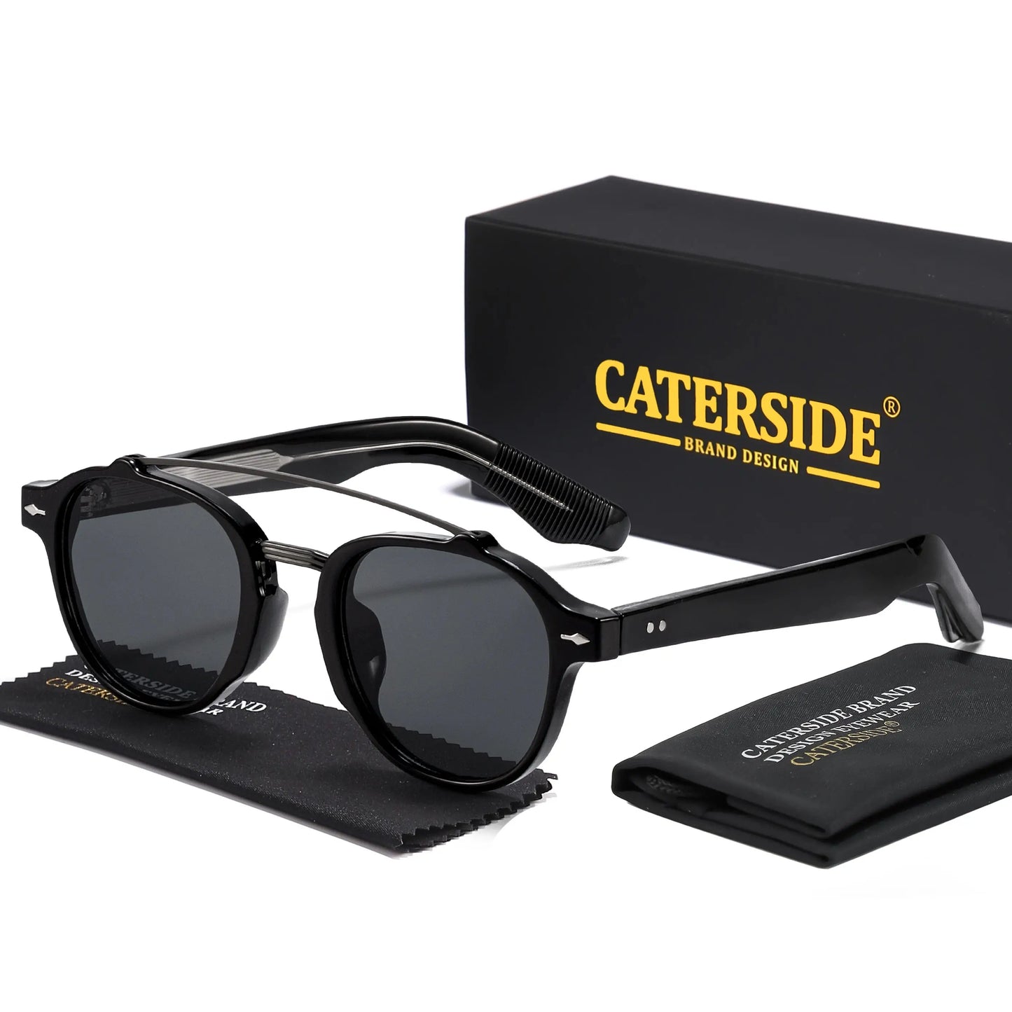 CATERSIDE New RetroPilot Men's Round Sunglasses Classic Double Bridge Design Sun Glasses Women's Outdoor Travel Glasses UV400