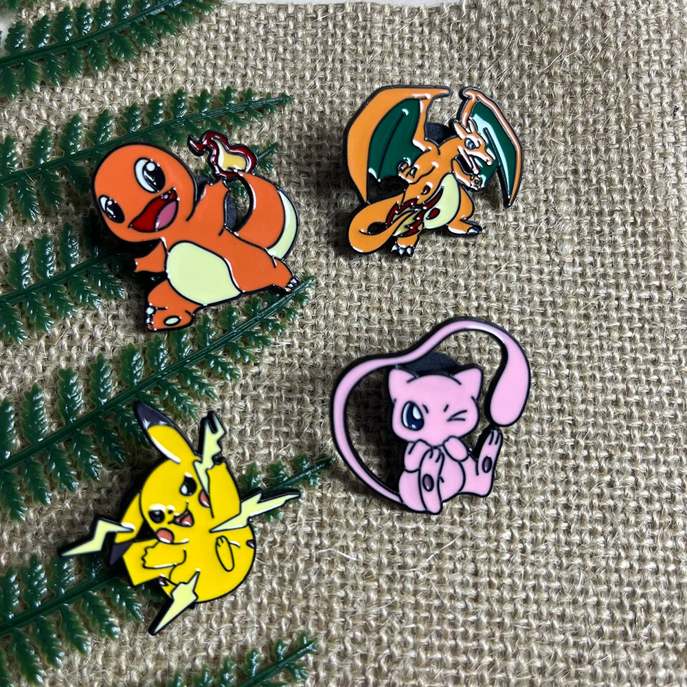4pcs Creative Cartoon Pokemon Enamel Pins Set - Pikachu Charmander Metal Badges Jewelry Accessories Gift for Friends