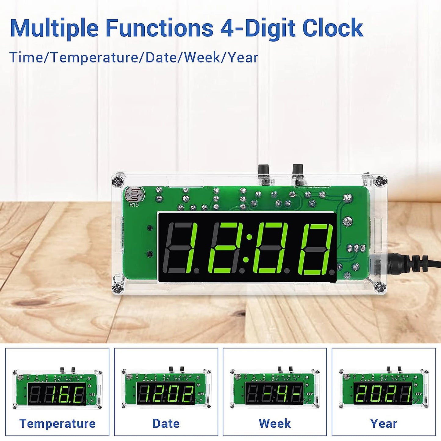 TJ-56-428 4-Digit Digital DIY Clock Kit with Acrylic Shell Alarm Clock Soldering Practice Electronics Learning Kit