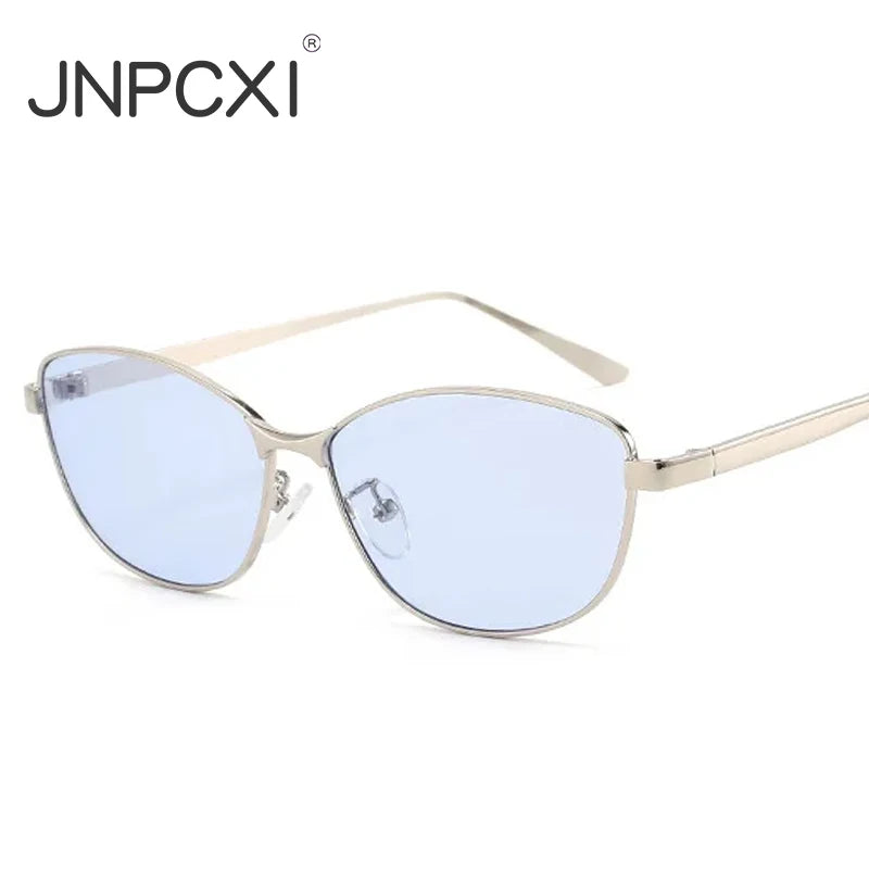 JNPCXI New Fashion Cat Eye Women Sunglasses Retro Trending Metal Blue Gradient Men Shades UV400 Sun Glasses