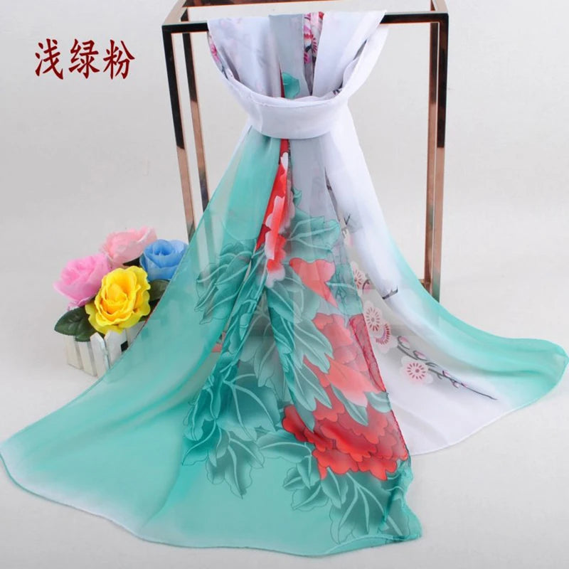 New Peony Flower Women's Printed Chiffon Long Scarves Wholesale Yiwu Autumn and Winter Scarves Small Scarves