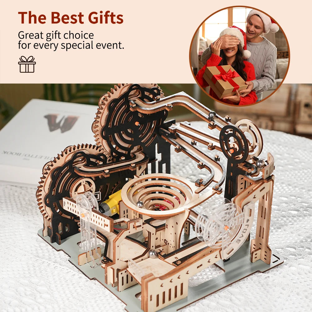 Exquisite Wooden Diy 3D Puzzle Unique Building Block Mechanical Marble Run Handmade Desk Decoration Creative Gift For Kids Adult