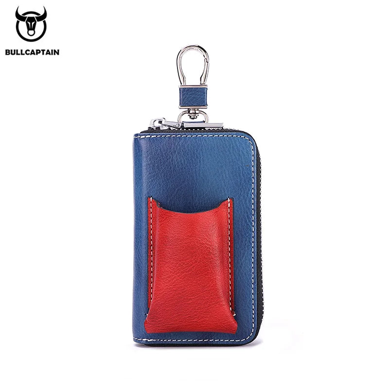 BULLCAPTAIN Men's Genuine Leather Key Case New Home Car Key Clip Men's Leather Key Case Mini Practical Key Chain Zipper Key Case