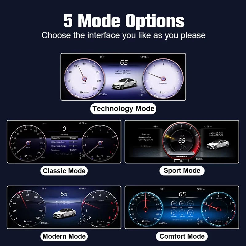 12.3-inch digital instrument cluster for Mercedes-Benz E-Class W212 (2010–2013) NTG 4.0 Cluster instrument panel Speedometer