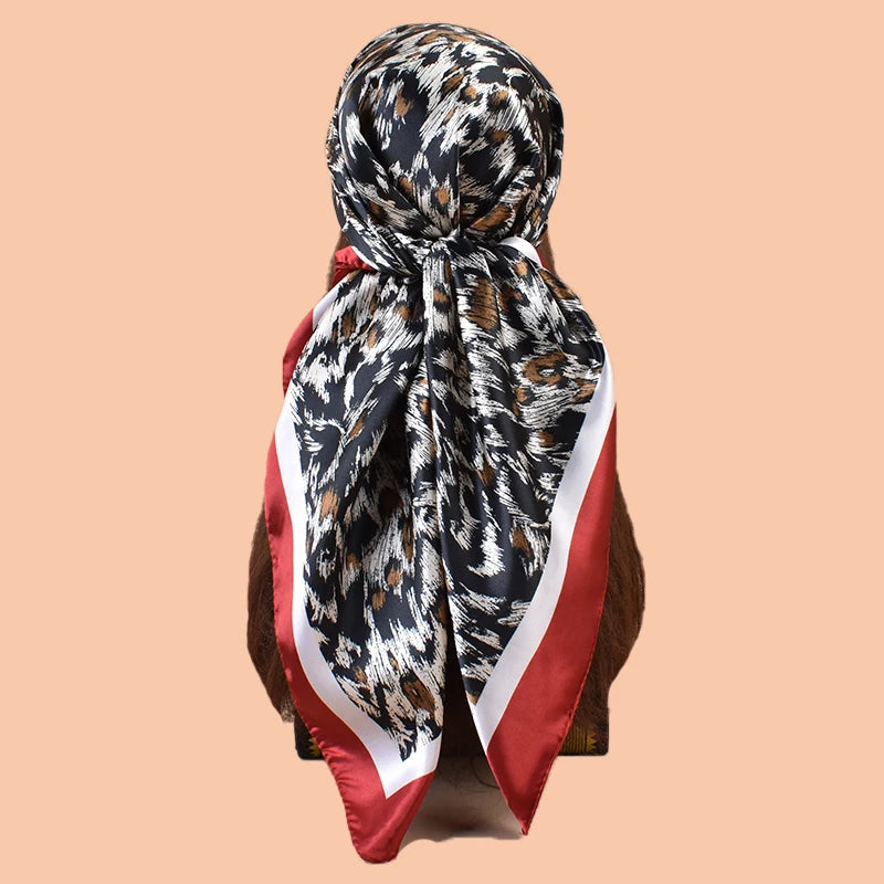 1 pc Women's Large Square Scarf with Leopard Print, Fashionable Silk Scarf, Versatile and Casual