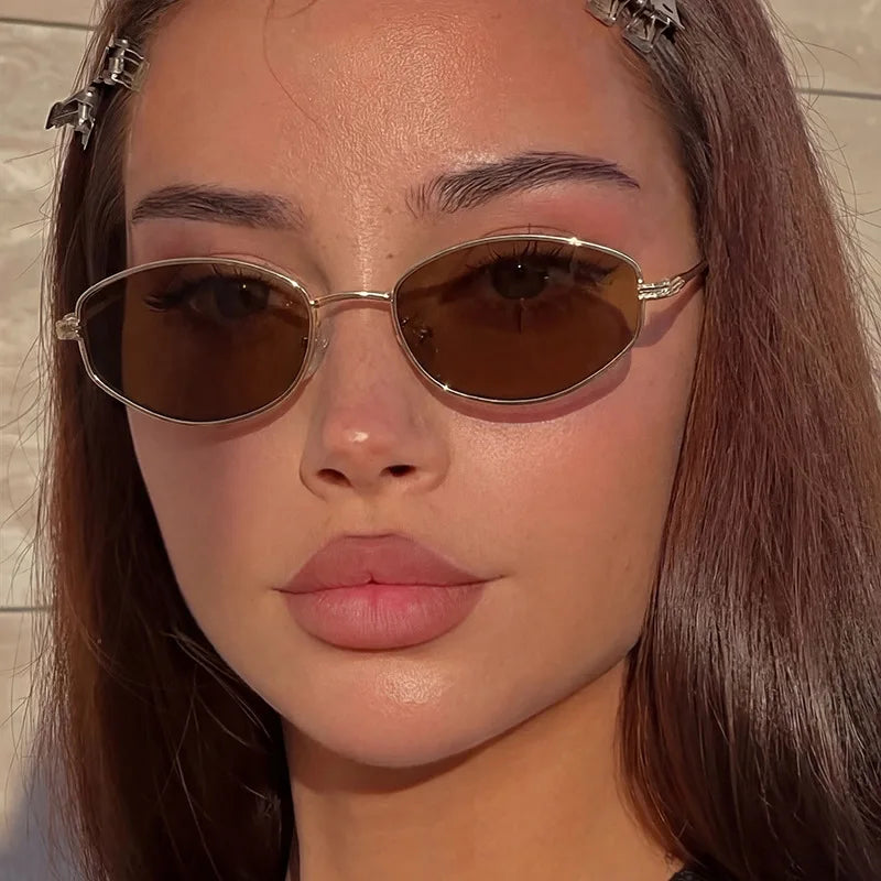 JNPCXI Fashion Small Cat Eye Metal Sunglasses Men Women Outdoor Sun Glasses Vintage Triangle Irregular Design Punk Eyeglasses