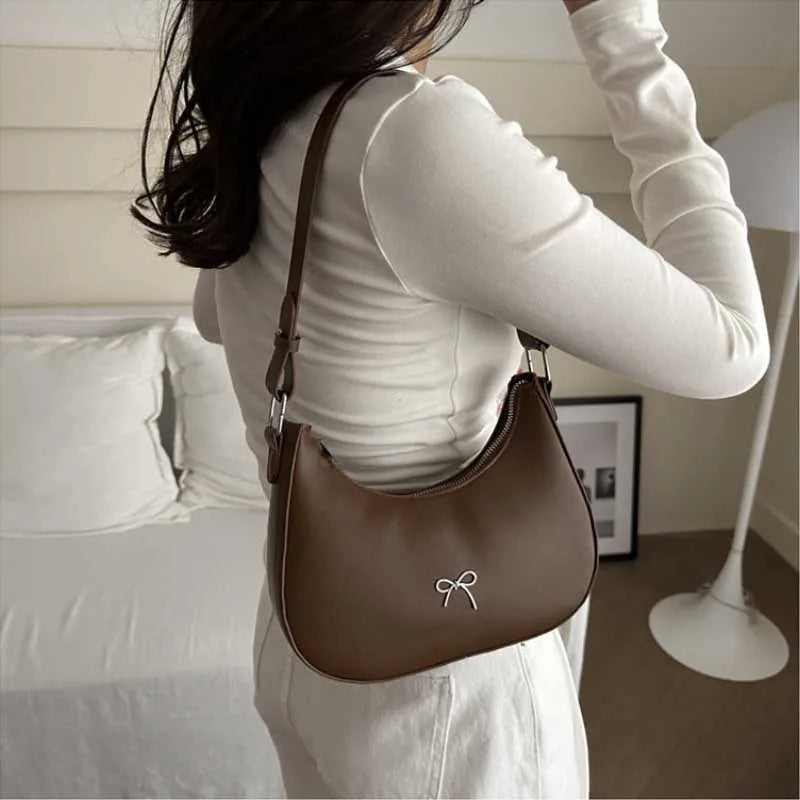 Bowknot Armpit Bag Korean Underarm Bag Luxury PU Leather Y2K Handbag Girls Shoulder Bag Clutch Purse Bolsa Feminina 2026