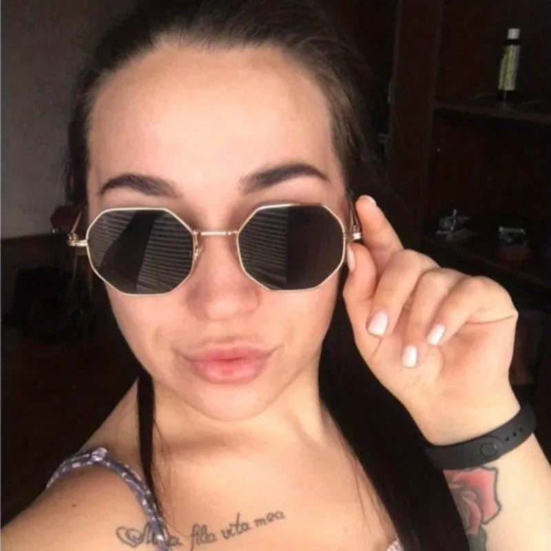 Unisex Retro Octagonal Metal Polygon Square Sunglasses