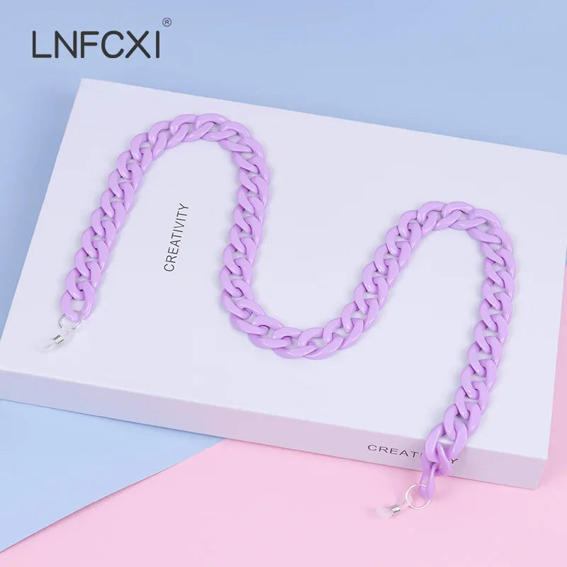 JNPCXI Retro Bright Acrylic Glasses Sunglasses Chain Straps Lanyards Blue Color Reading Glasses Hanging Neck Glasses Chain