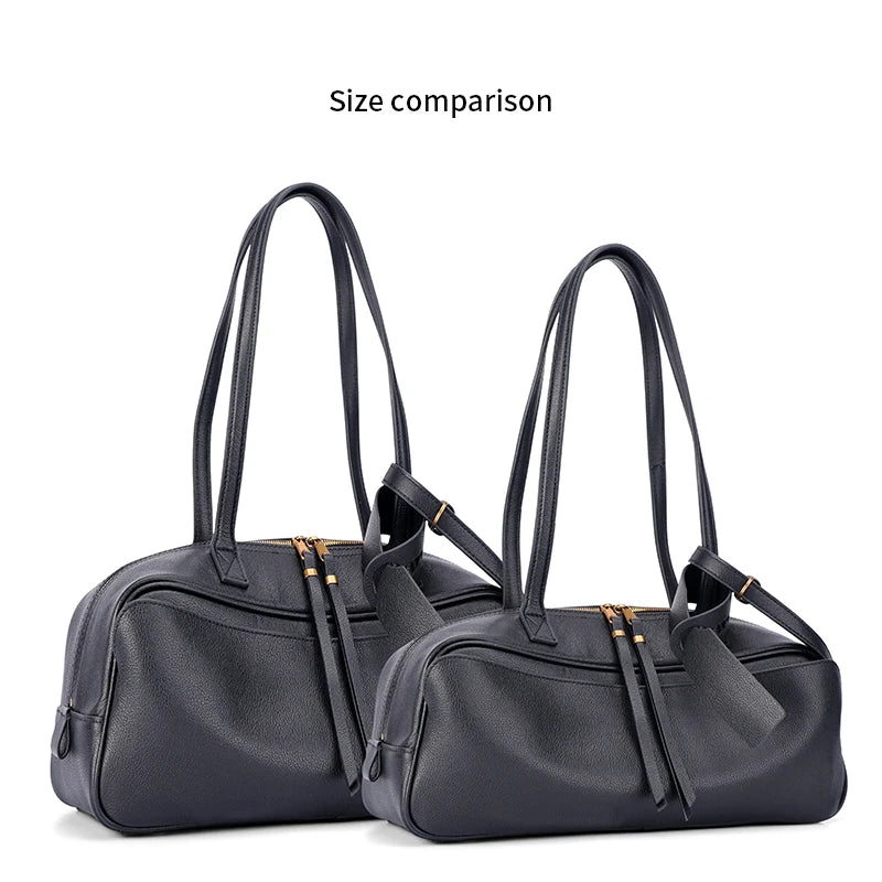 Genuine Leather Tote Bag for Women Large Capacity Cowhide Shoulder Bag Luxury Designer Handbag Female Bowling Underarm Bag